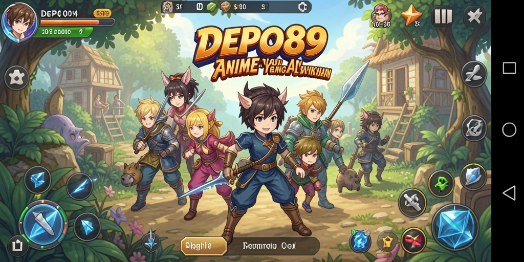 Tampilan gameplay utama DEPO89 yang menampilkan pertarungan karakter Anime.