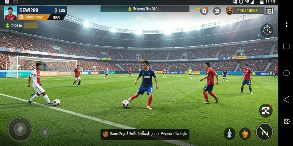 Screenshot gameplay DEWI288 menampilkan aksi seru di lapangan sepak bola.