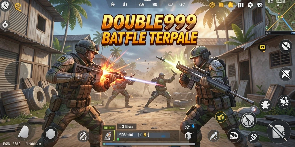 Tampilan seru gameplay Battle Royale dalam DOUBLE999 dengan aksi mendebarkan.