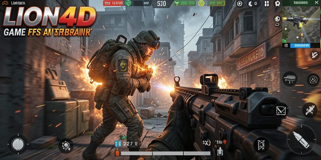 Screenshot gameplay LION4D menunjukkan aksi tembak-menembak yang intens.