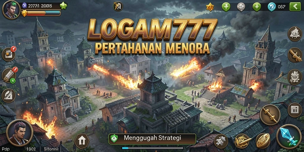Tampilan menara pertahanan yang strategis dalam gameplay LOGAM777.