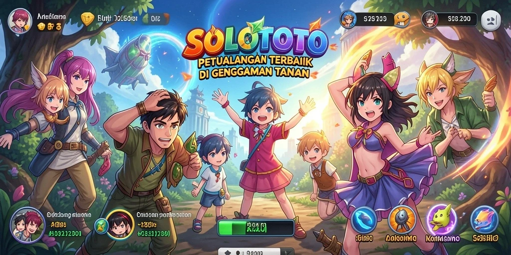 Tangkapan layar gameplay SOLOTOTO yang menampilkan aksi karakter anime.
