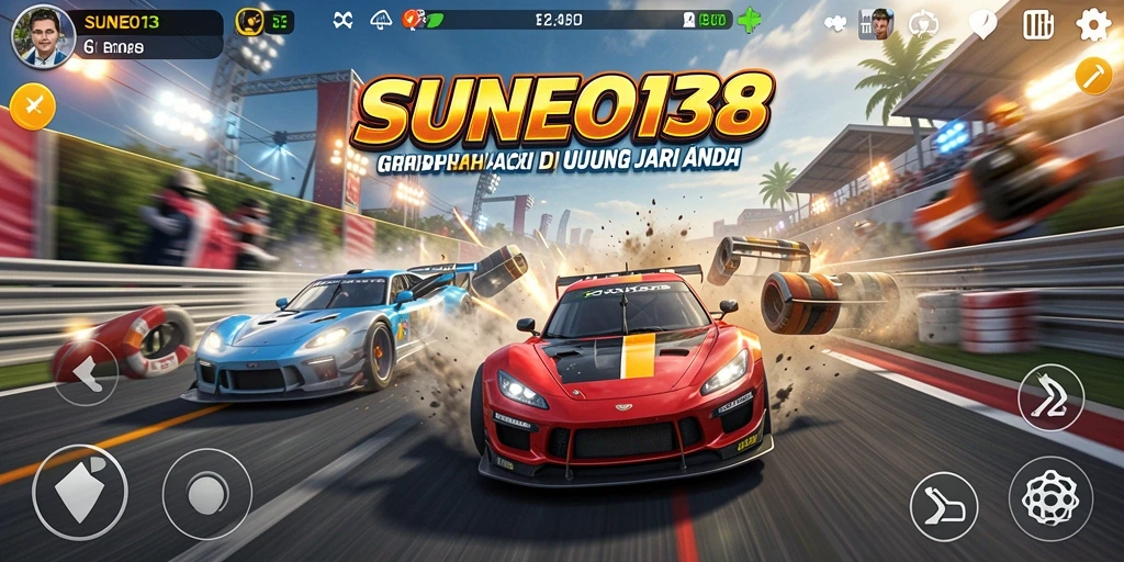 Screenshot gameplay SUNEO138 menampilkan balapan yang seru dan mendebarkan.