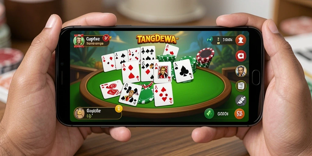 Tampilan gameplay seru dari TANGANDEWA, bermain Gaple dengan teman.