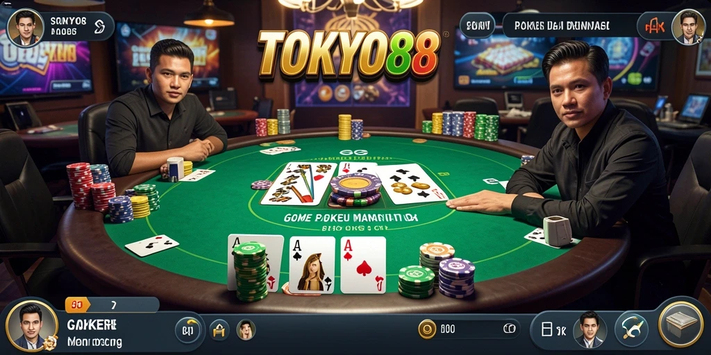 Screenshot gameplay TOKYO88 yang menunjukkan aksi Poker seru.