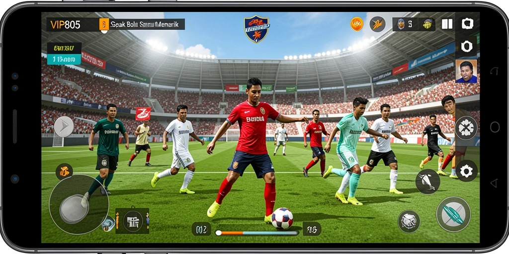 Tangkapan layar dari gameplay VIP805 menampilkan pertandingan sepak bola yang mendebarkan.