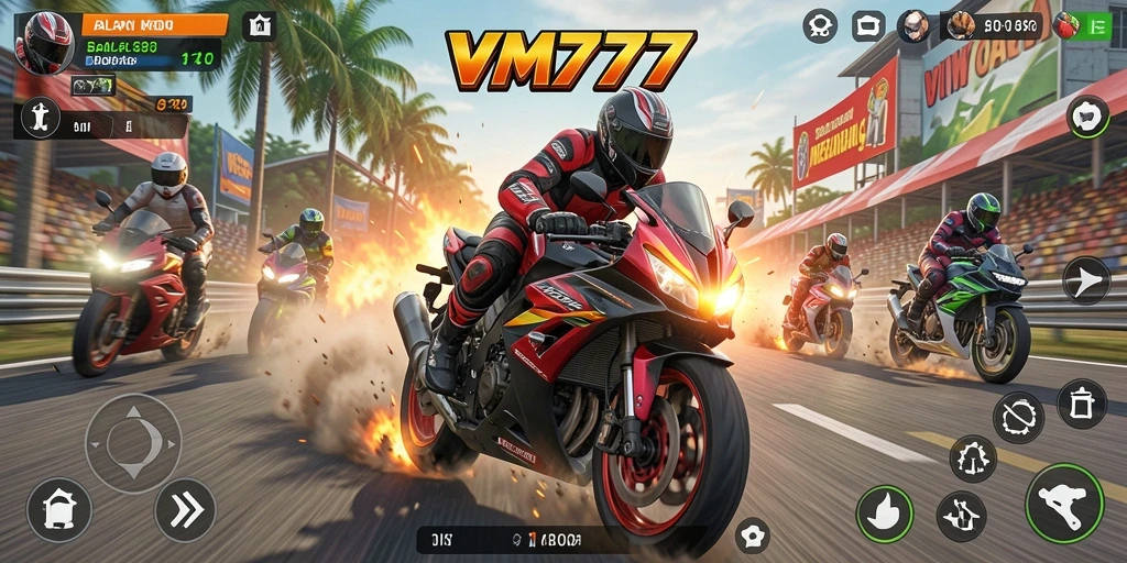 Tampilan gameplay menegangkan balapan motor di VM777.