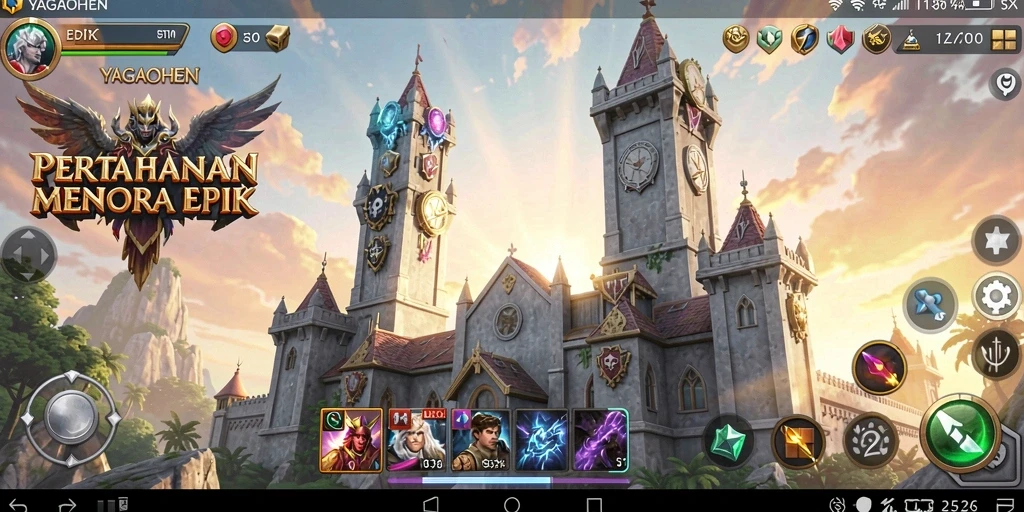 Tampilan gameplay YAGAOHEN dengan menara dan musuh yang beragam.