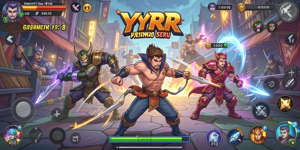 Tampilan gameplay YYRR dengan pertarungan seru dan karakter unik.
